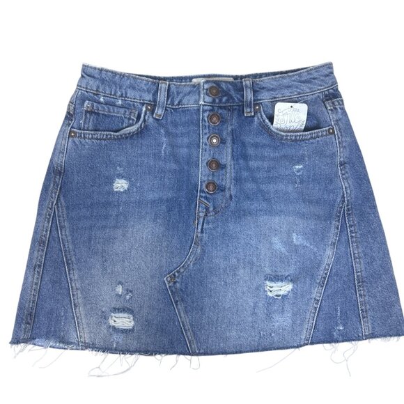 NWT We the Free Distressed Denim Jean Mini Skirt 26